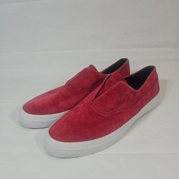 HUF Dylan Slip On Skate Sneakers Shoes Men Size 12 Red Suede Leather Low Top - Picture 1 of 10